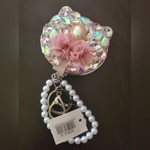 Purse Compact Mirror with Pearly Hand Grip